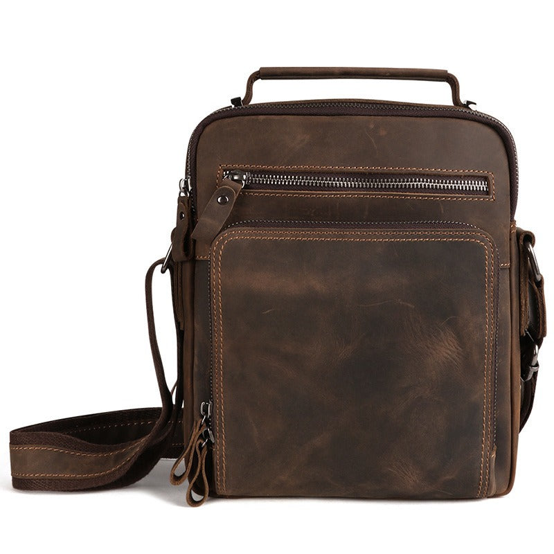 Men's Shoulder Bag Vintage Cowhide Men's Casual Crossbody Backpack Large Capacity Multifunctional Crossbody Bag