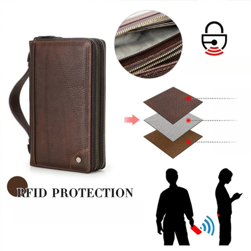 Retro Rfid-Blocking Genuine Leather Wallet Compatible for Phone Slot with Airtag Holder, Spacious Coin Pocket And Card Holder - Hard-Wearing Crazy Horse, Perfect for Everyday Use