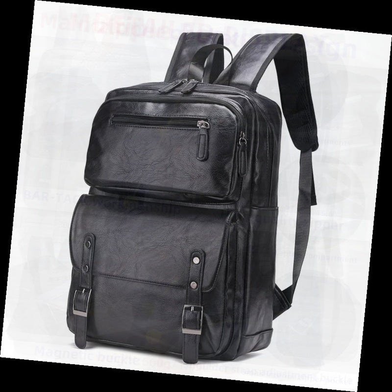 PU Casual Backpack Men Women casual Leather laptop backpack Daily commuter leather backpack . work Black