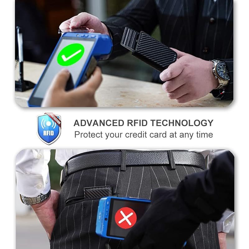Aiuwo Wallet for Mens Wallet Card Holder .Smart .RFID Blocking .Slim Wallet for Front Pocket-8-12 Card Capacity Pu Leather . Carbon Fiber