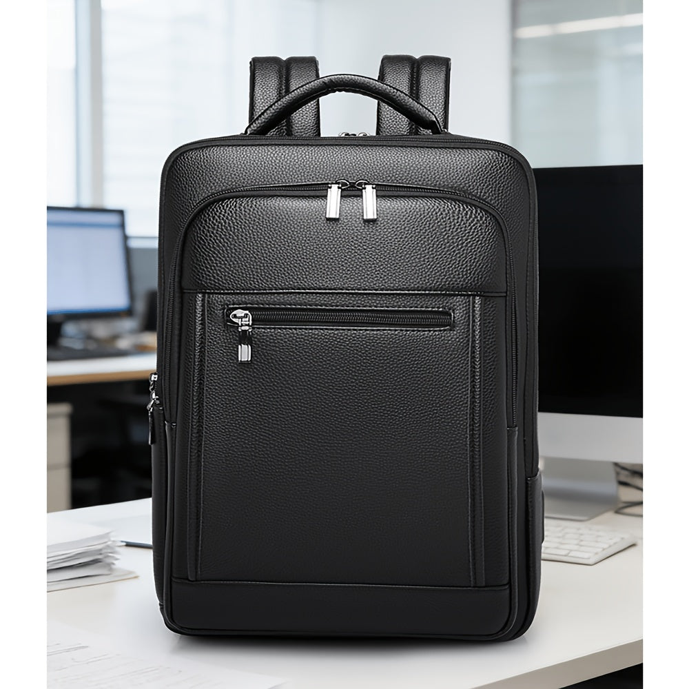 Men Genuine Leather Laptop Backpack Fit 16 Inch Laptop, Business Work Office College School Backpack High Quality Black Travel Bag