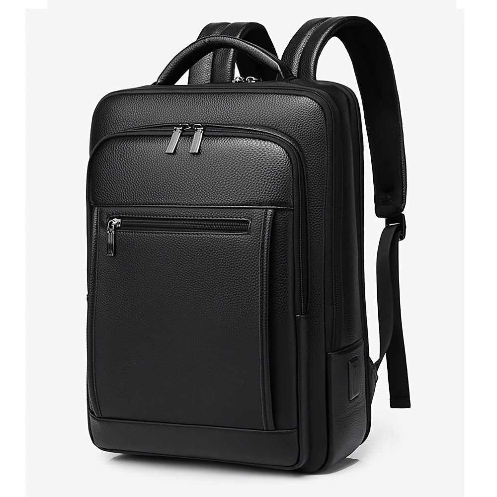 Men Genuine Leather Laptop Backpack Fit 16 Inch Laptop, Business Work Office College School Backpack High Quality Black Travel Bag
