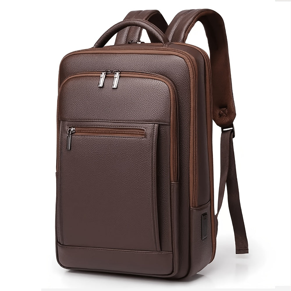 Men Genuine Leather Laptop Backpack Fit 16 Inch Laptop, Business Work Office College School Backpack High Quality Black Travel Bag