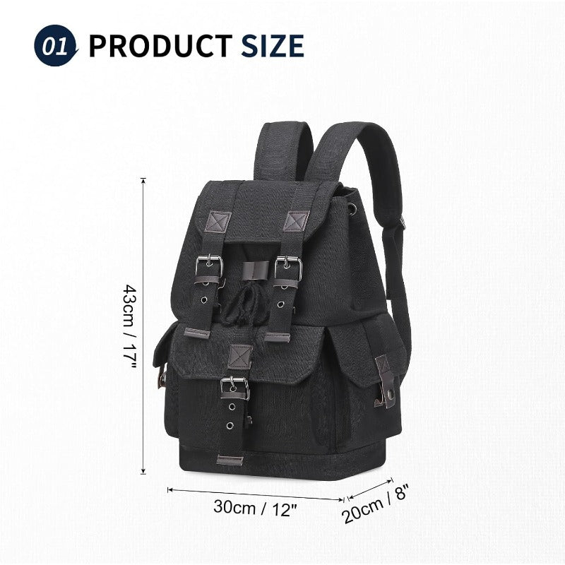 Classic Canvas Backpack for Both Genders, Sturdy Everyday Daypack, Spacious Travel Backpack Suitable for Hiking And Regular Use (Black)