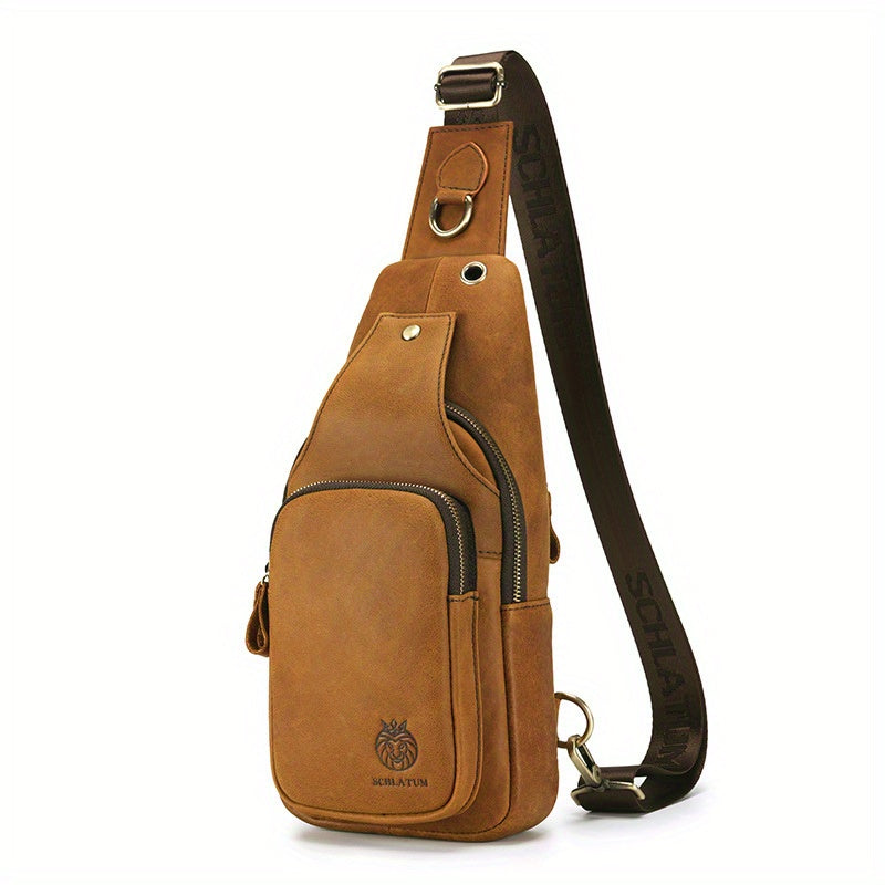 Men's Genuine Leather Crossbody Bag- Full Cowhide Genuine Leather Material, Adjustable Shoulder Strap, Front Closure, Daily Portable Bag- Formal\u002FCasual Dual Use- Brown