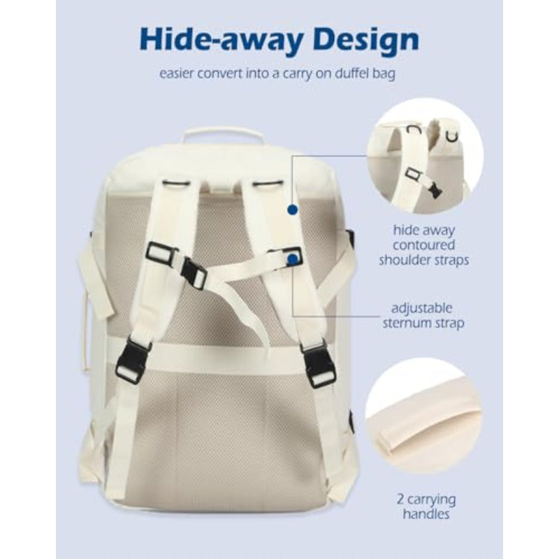 Hynes Eagle Carry on Backpack 38L Large Travel Backpack for Women Flight Approved Weekender Bag Laptop Backpack Men 15 inches Beige with 3PCS Packing Cubes Set Grey