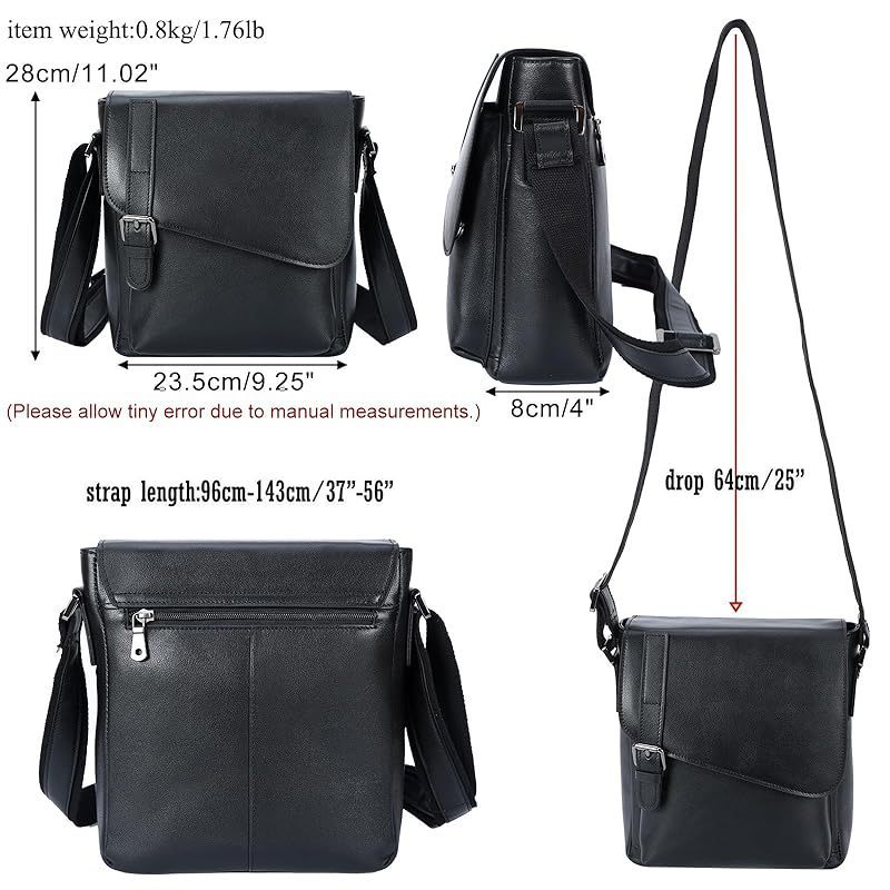 Masa Kawa Leather Messenger Bag Small Crossbody Shoulder Bag Gift for Men Women Flap Over Man Purse Fits 10\