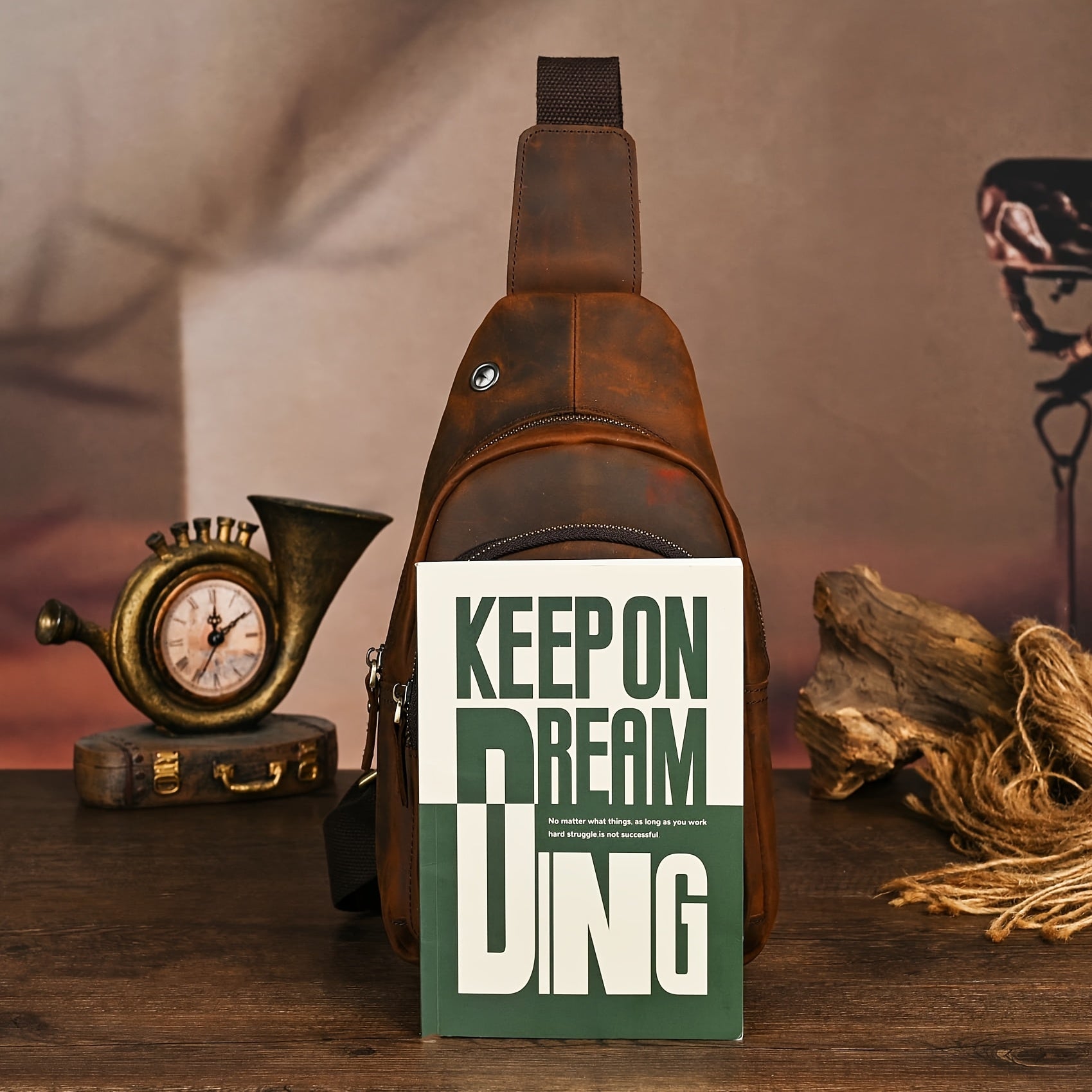 Cowhide Retro Crazy Horse Leather Men'S Chest Bag Top Layer Cowhide Casual Fashion Shoulder Bag Crossbody Bag XB008