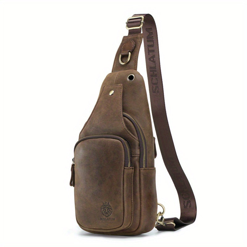Men's Genuine Leather Crossbody Bag- Full Cowhide Genuine Leather Material, Adjustable Shoulder Strap, Front Closure, Daily Portable Bag- Formal\u002FCasual Dual Use- Brown