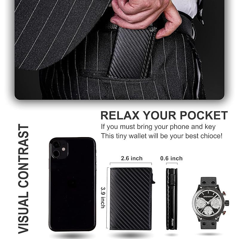 Aiuwo Wallet for Mens Wallet Card Holder .Smart .RFID Blocking .Slim Wallet for Front Pocket-8-12 Card Capacity Pu Leather . Carbon Fiber