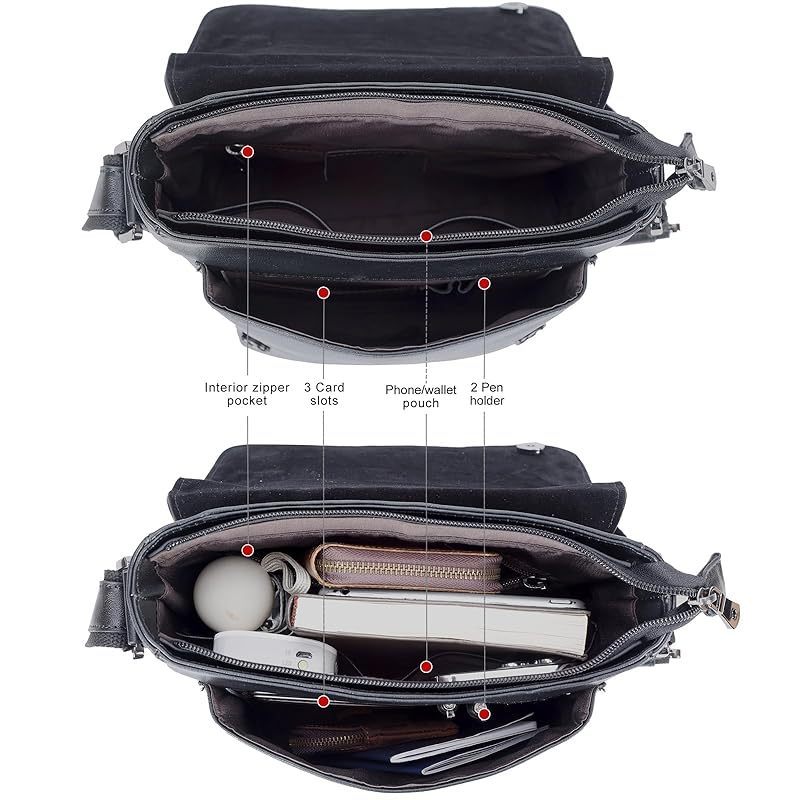 Masa Kawa Leather Messenger Bag Small Crossbody Shoulder Bag Gift for Men Women Flap Over Man Purse Fits 10\