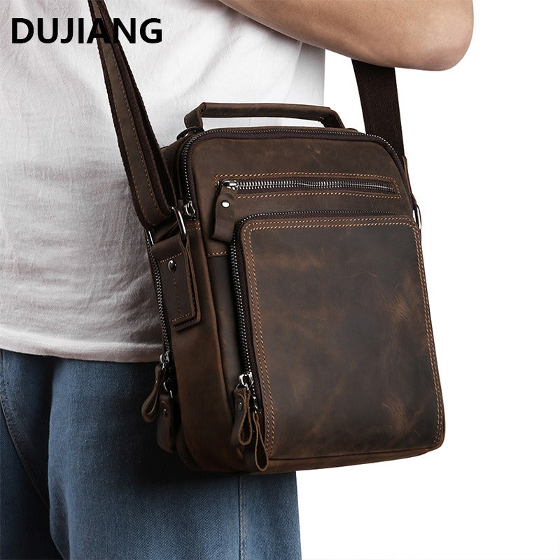 Men's Shoulder Bag Vintage Cowhide Men's Casual Crossbody Backpack Large Capacity Multifunctional Crossbody Bag
