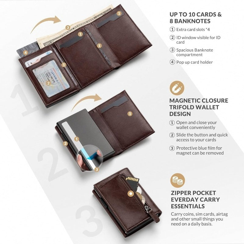 Vintage Magnetic Lock Wallet with Pop-Up Card Holder & Coin Suitable for Cash, Credit Cards, Holders, PU, Zipper Pouches, Card - Birthday\u002FValentine's Gift for Him