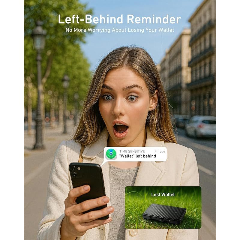 Wallet with Tracker for Men . Works with Apple Find My iOS Only . 8-Card RFID Blocking . Mens Smart Wallets with GPS Tracker with Money Clip & ID Window . Gift for Him . Not for Android . Carbon Black