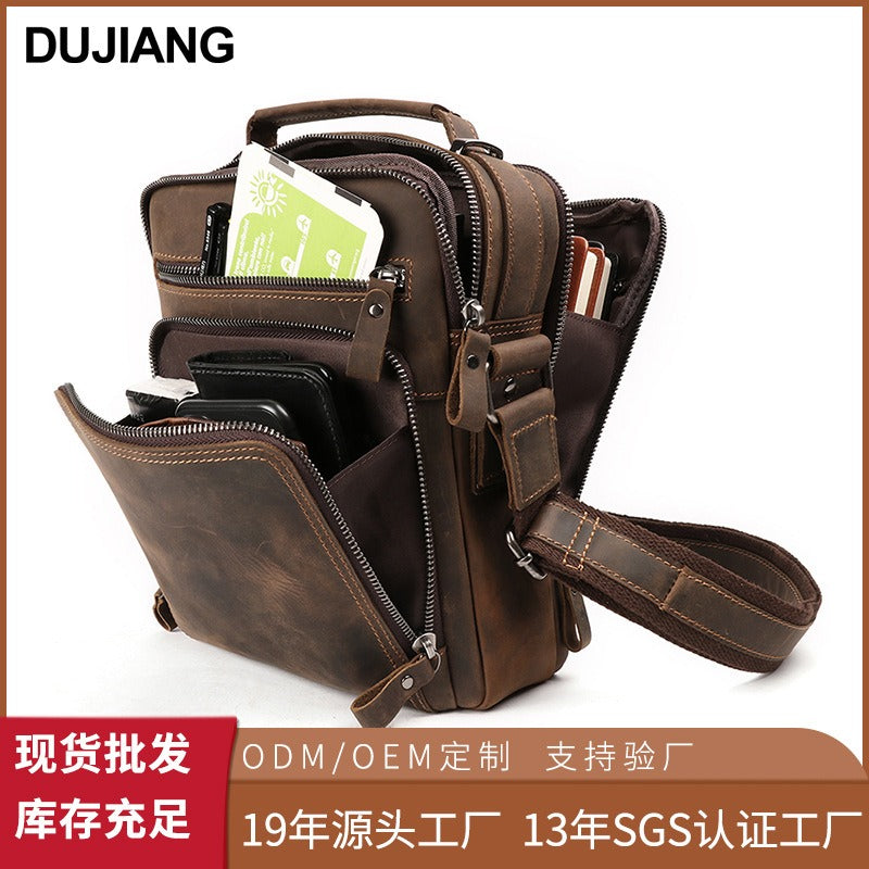 Men's Shoulder Bag Vintage Cowhide Men's Casual Crossbody Backpack Large Capacity Multifunctional Crossbody Bag