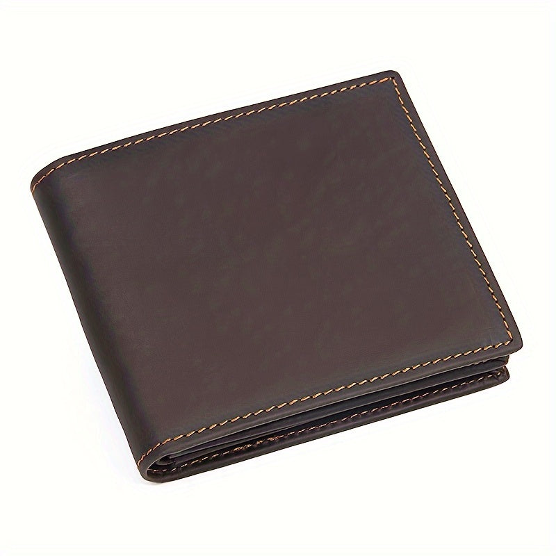 European And American Retro Crazy Horse Faux Leather Wallet, Genuine Faux Leather Short Wallet, Men'S Genuine Faux Leather Wallet, Cowhide Zipper Short Wallet