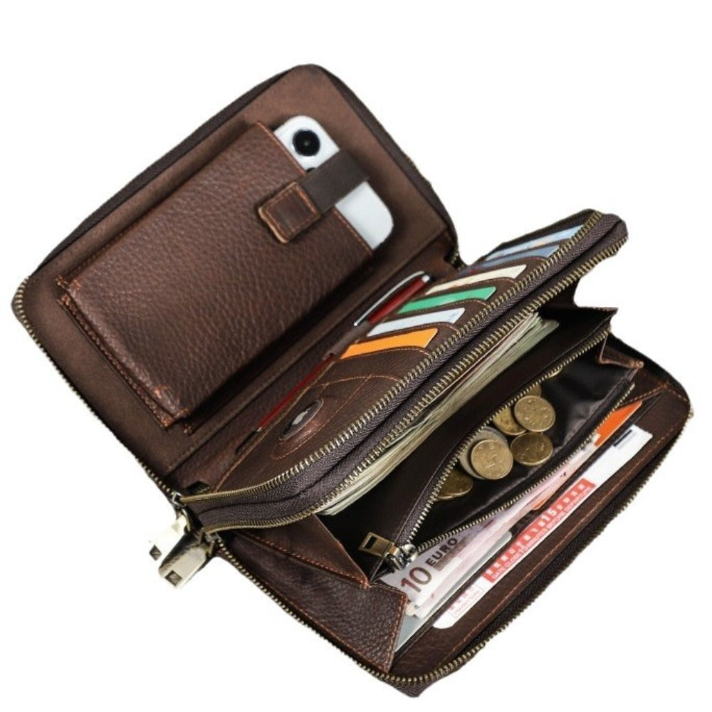 Retro Rfid-Blocking Genuine Leather Wallet Compatible for Phone Slot with Airtag Holder, Spacious Coin Pocket And Card Holder - Hard-Wearing Crazy Horse, Perfect for Everyday Use