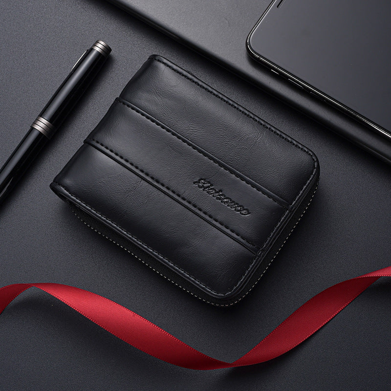 Men'S Short Wallet | Hot List Zipper Multi-Functional Driver'S License and Bank Card Holder, Casual Style, Solid Color