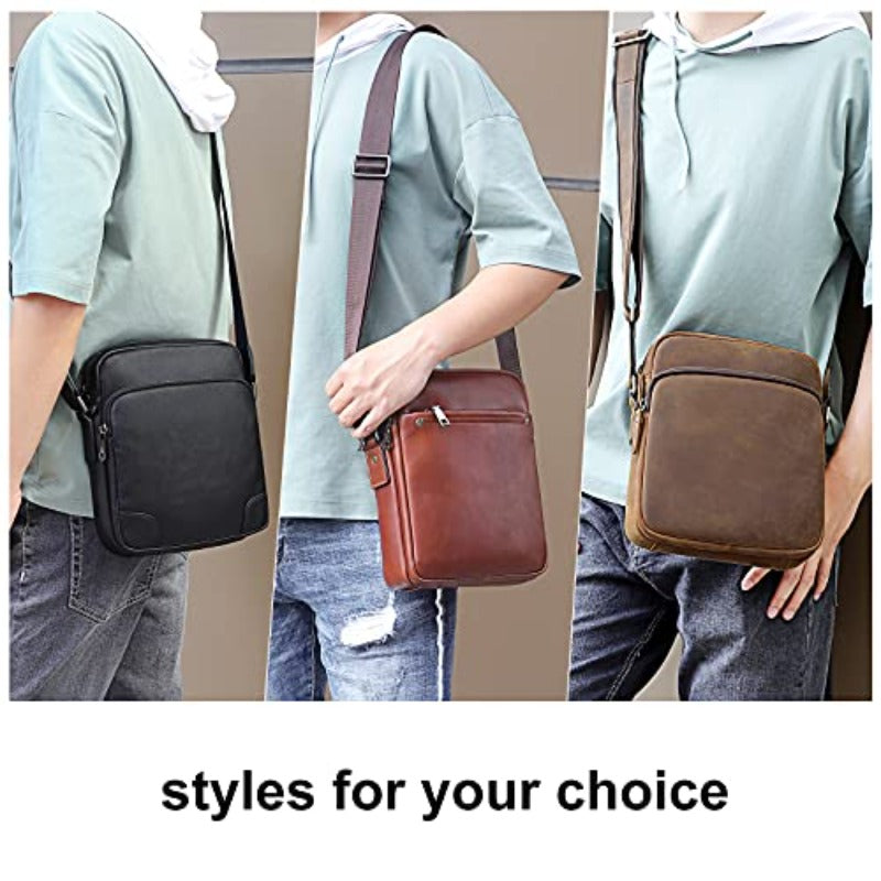 xwlLeather Menger Crossbody Shoulder Bag for Men Work Busin Casual Adjustable Straps -1