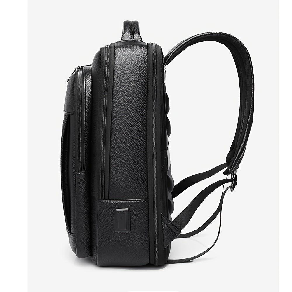 Men Genuine Leather Laptop Backpack Fit 16 Inch Laptop, Business Work Office College School Backpack High Quality Black Travel Bag