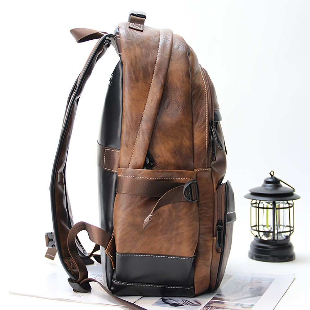 Men Genuine Leather Laptop Backpack Fit 16 Inch Laptop, College Backpack High Quality Travel School Bag