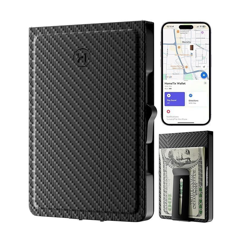Wallet with Tracker for Men . Works with Apple Find My iOS Only . 8-Card RFID Blocking . Mens Smart Wallets with GPS Tracker with Money Clip & ID Window . Gift for Him . Not for Android . Carbon Black