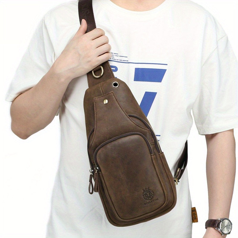 Men's Genuine Leather Crossbody Bag- Full Cowhide Genuine Leather Material, Adjustable Shoulder Strap, Front Closure, Daily Portable Bag- Formal\u002FCasual Dual Use- Brown