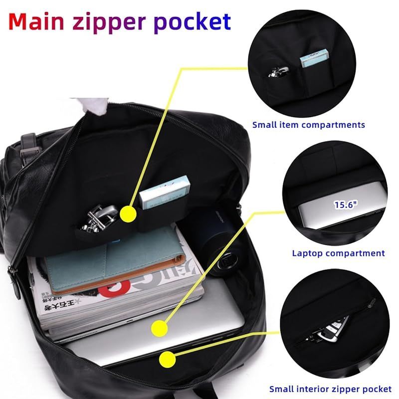 PU Casual Backpack Men Women casual Leather laptop backpack Daily commuter leather backpack . work Black