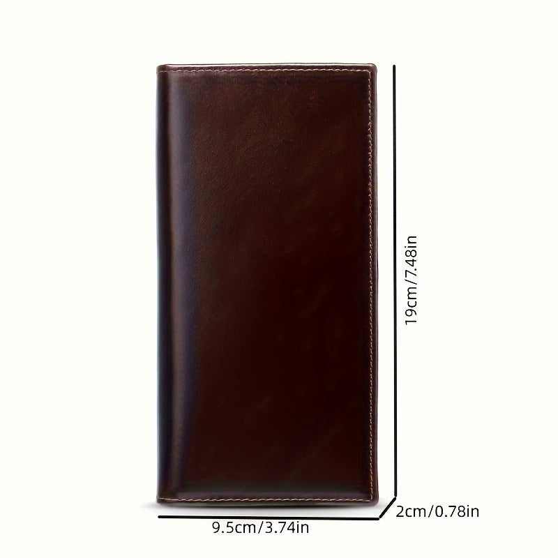 1pc Fashion Classic Retro Genuine Leather Wallet | Handmade Men'S Leather Long Wallet, Pocket Wallet, Clutch Bag, Cash Card Holder, Travel Wallet, Cash Organizer, Minimalist Wallet, Vintage Aesthetic, Durable Leather, Bi-fold Wallet, Coffee Color