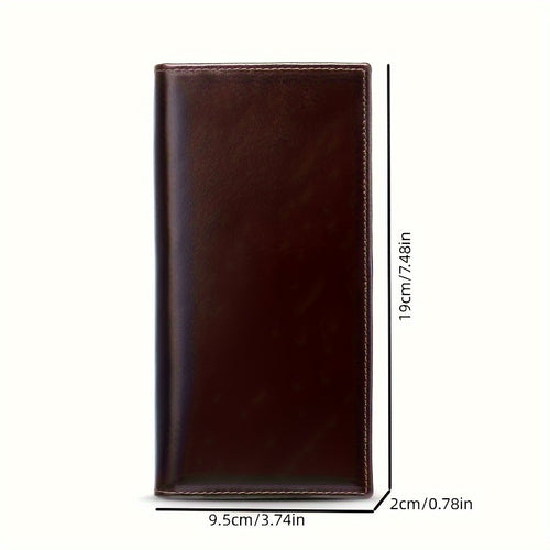 1pc Fashion Classic Retro Genuine Leather Wallet | Handmade Men'S Leather Long Wallet, Pocket Wallet, Clutch Bag, Cash Card Holder, Travel Wallet, Cash Organizer, Minimalist Wallet, Vintage Aesthetic, Durable Leather, Bi-fold Wallet, Coffee Color