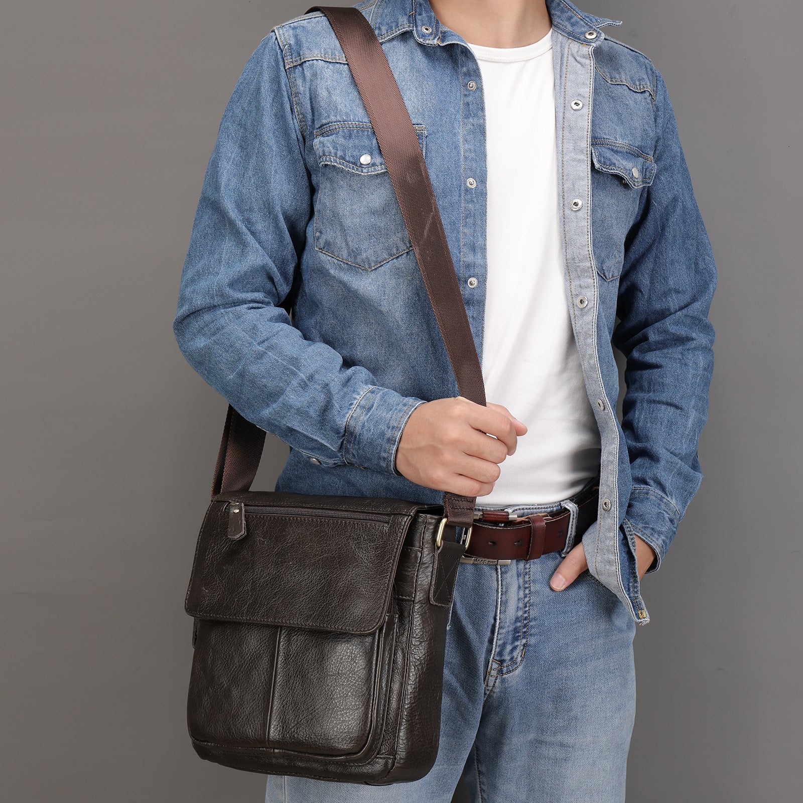 Genuine Men's Bag Single Shoulder Bag Casual Men's Crossbody Bag Business Single Shoulder Bag Men