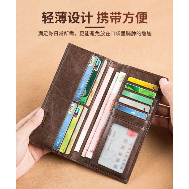 Men'S Long Wallet, Real Soft Imitation Faux Leather, Ultra-Thin Multi-Functional Driver'S License Card Bag, Integrated Bag, New Retro Wallet