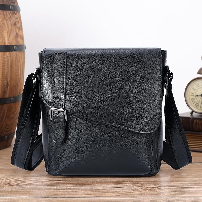 Masa Kawa Leather Messenger Bag Small Crossbody Shoulder Bag Gift for Men Women Flap Over Man Purse Fits 10\