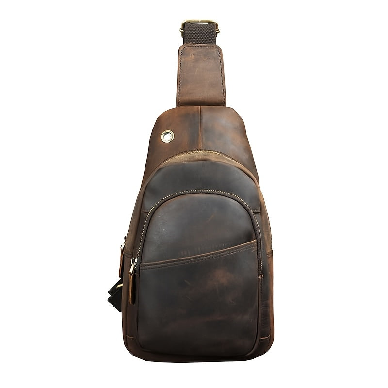 Cowhide Retro Crazy Horse Leather Men'S Chest Bag Top Layer Cowhide Casual Fashion Shoulder Bag Crossbody Bag XB008