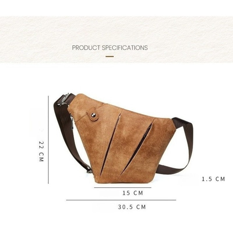 Men's Top Layer Cowhide Chest Bag, Fashionable Cycling Crossbody Bag, Genuine Leather Gun Bag Design, Casual Multifunctional Men's Bag, Trendy Commuting Equipment