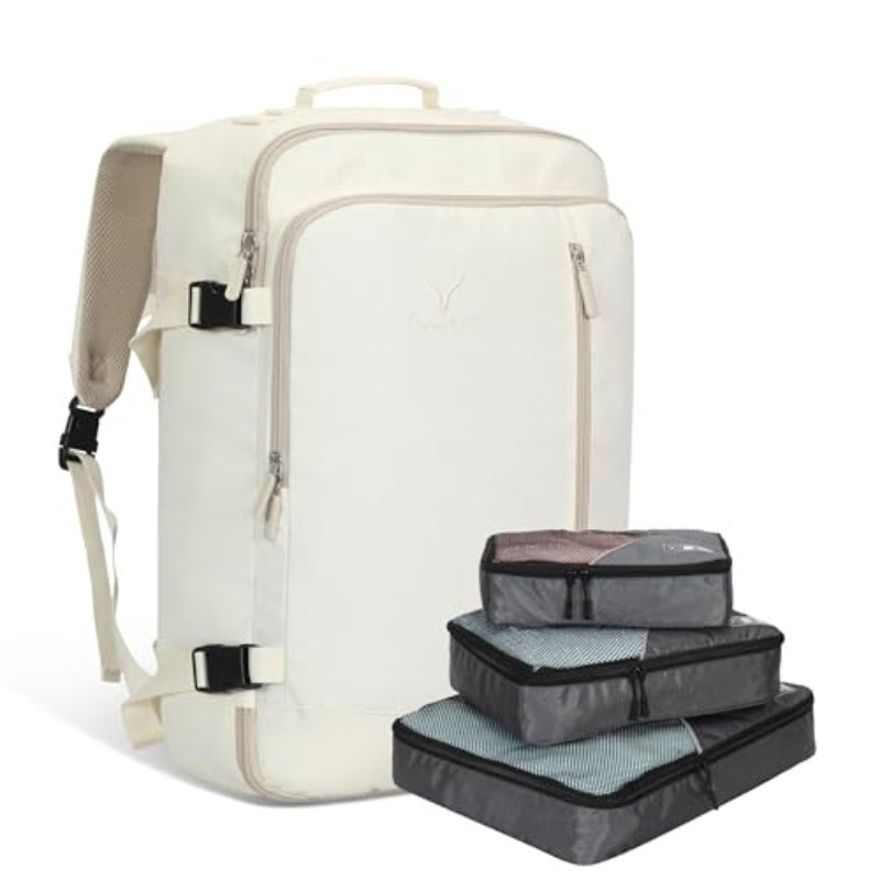 Hynes Eagle Carry on Backpack 38L Large Travel Backpack for Women Flight Approved Weekender Bag Laptop Backpack Men 15 inches Beige with 3PCS Packing Cubes Set Grey