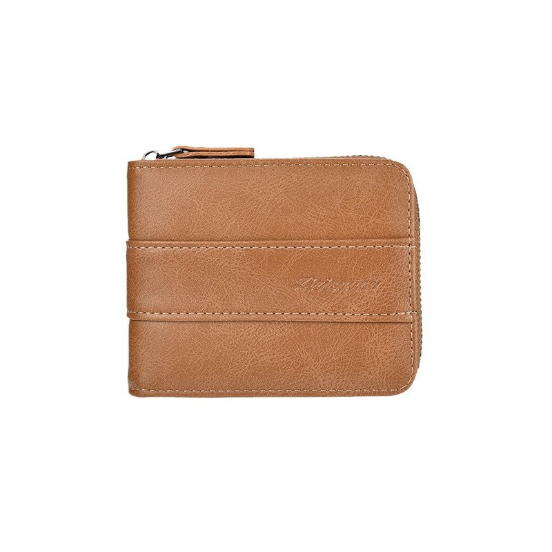 Men'S Short Wallet | Hot List Zipper Multi-Functional Driver'S License and Bank Card Holder, Casual Style, Solid Color
