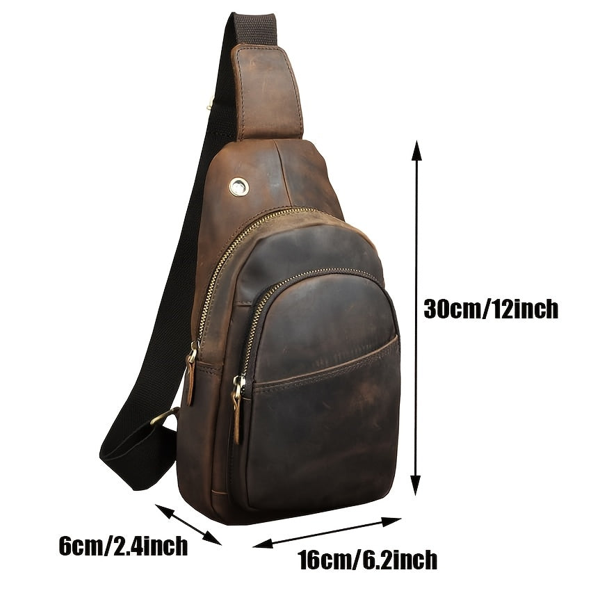 Cowhide Retro Crazy Horse Leather Men'S Chest Bag Top Layer Cowhide Casual Fashion Shoulder Bag Crossbody Bag XB008