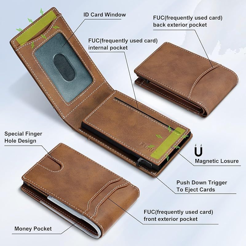 furid Card Wallet For Men Slim: Smart Rfid Minimalist Front Pocket Pop Up Wallet with ID Window - Gifts for Husband Father at Birthday Anniversary