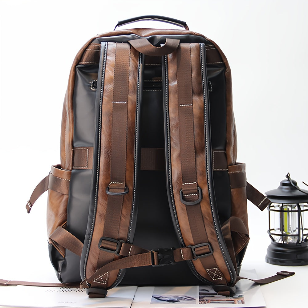 Men Genuine Leather Laptop Backpack Fit 16 Inch Laptop, College Backpack High Quality Travel School Bag