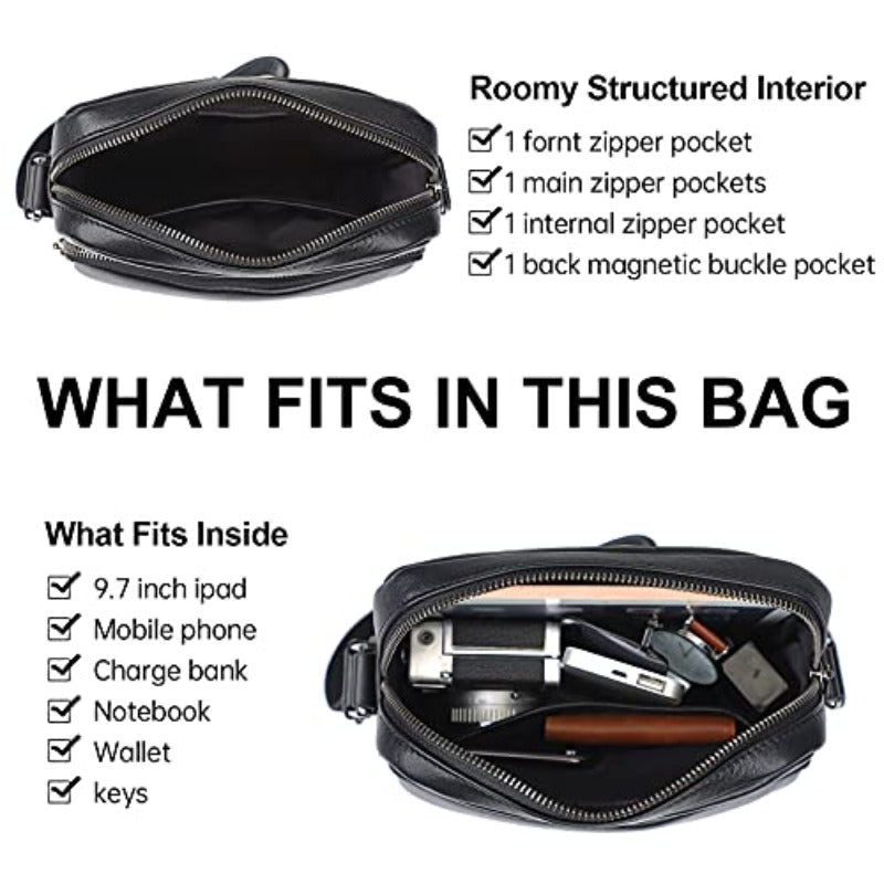 xwlLeather Menger Crossbody Shoulder Bag for Men Work Busin Casual Adjustable Straps -1