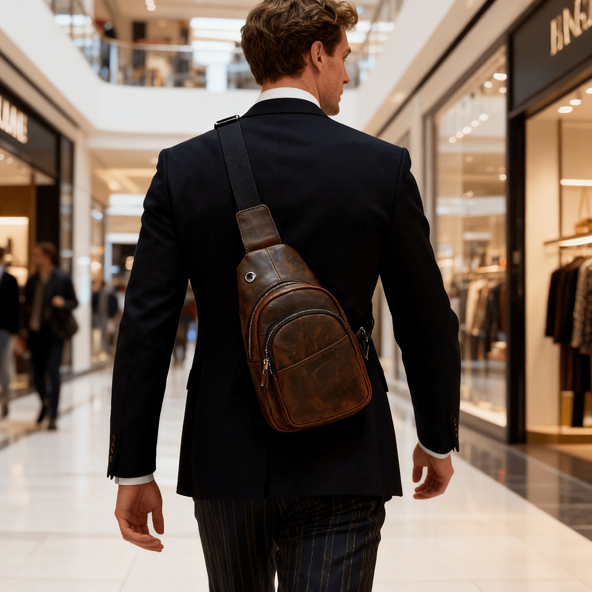 Cowhide Retro Crazy Horse Leather Men'S Chest Bag Top Layer Cowhide Casual Fashion Shoulder Bag Crossbody Bag XB008