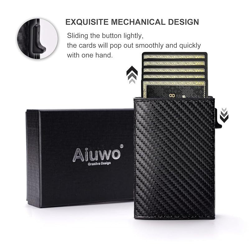 Aiuwo Wallet for Mens Wallet Card Holder .Smart .RFID Blocking .Slim Wallet for Front Pocket-8-12 Card Capacity Pu Leather . Carbon Fiber